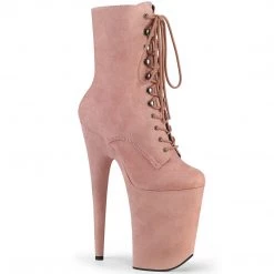 Pleaser 9" Heel, BabyPink Faux Suede Platform Lace-Up Front Ankle Boot, Side Zip Shoes