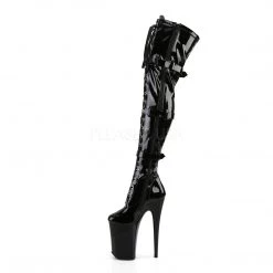 Pleaser 9" Heel Black Platform Lace-Up Thigh High Boots*