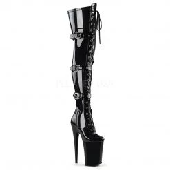 Pleaser 9" Heel Black Platform Lace-Up Thigh High Boots*