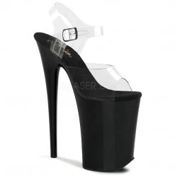 Pleaser 9" Clear/Black Ankle Strap Pumps* Shoes