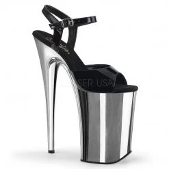 Pleaser Shoes 9" Black/Silver Ankle Strap High Heels*