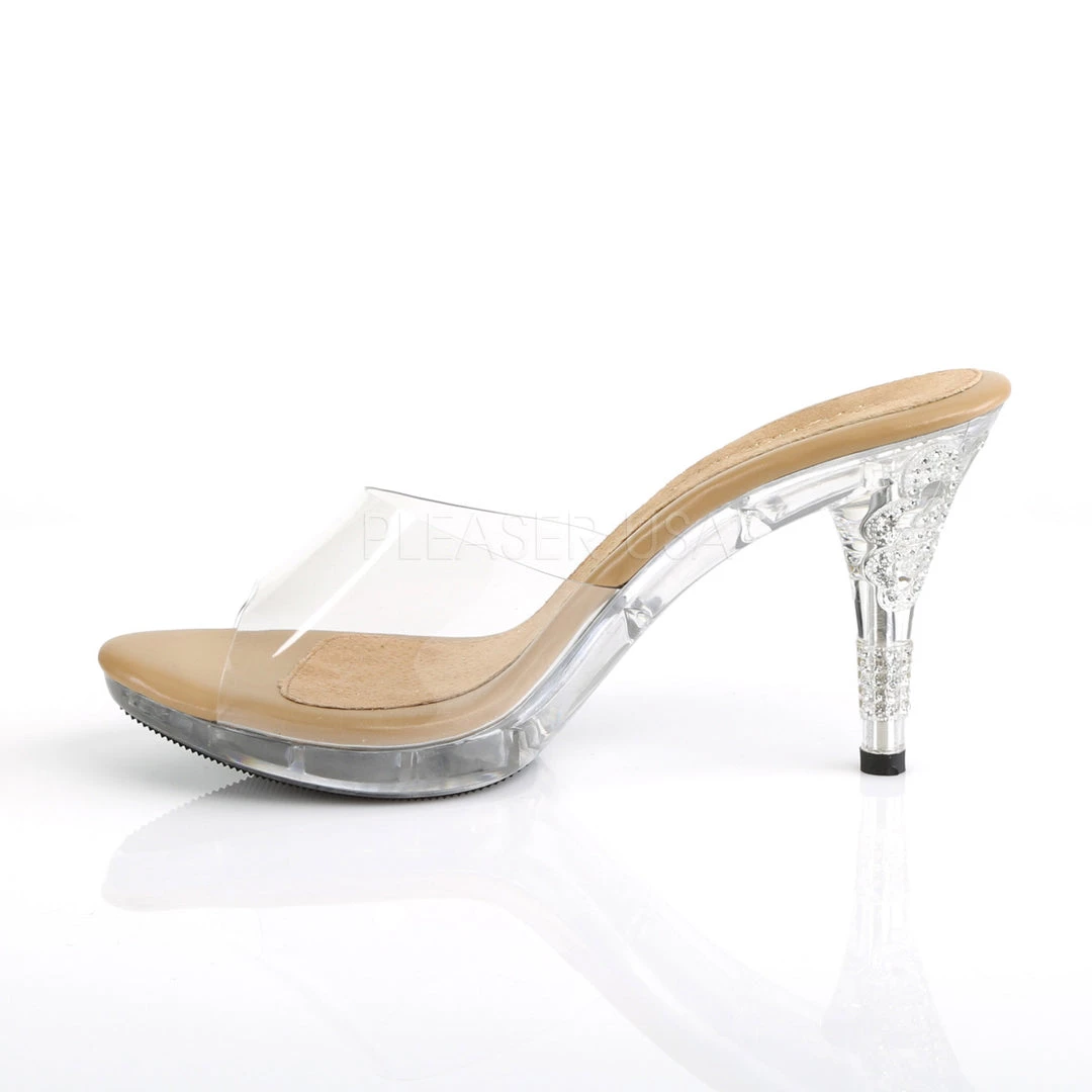 Fabulicious Shoes 3.75" Heel Clear/Tan Platform Slide W/ Rhinestone Butterfly 4 Fabulicious Shoes 3.75" Heel Clear/Tan Platform Slide W/ Rhinestone Butterfly