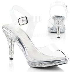 Fabulicious 3.75" Heel Clear Platform Ankle Strap Sandal W/ Rhinestone Butterfly Shoes
