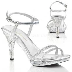 Fabulicious 3.75" Heel Silver Metallic Slingback Sandal W/ Rhinestone Butterfly