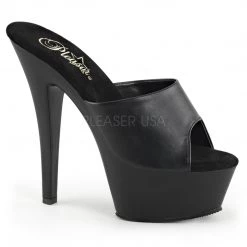 Pleaser 6" Spike Heel Black Faux Leather Sandal Shoes*