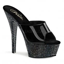 Pleaser 6" Heel Black Platform Slide Glitter Shoes*