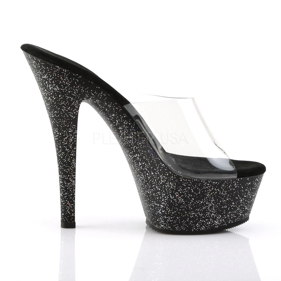 Pleaser 6" Clear/Black Glitter High Heels* 6 Pleaser 6" Clear/Black Glitter High Heels*