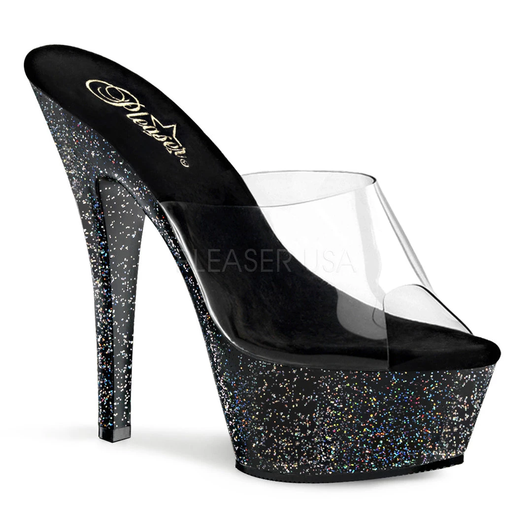 Pleaser 6" Clear/Black Glitter High Heels* 3 Pleaser 6" Clear/Black Glitter High Heels*