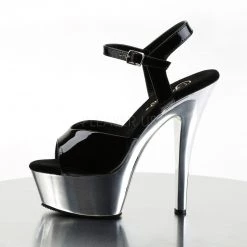 Pleaser Shoes 6" Black/Silver Ankle Strap High Heels*