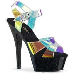 Pleaser 6" Black/Rainbow Ankle Strap Heels* Rainbow Clothing