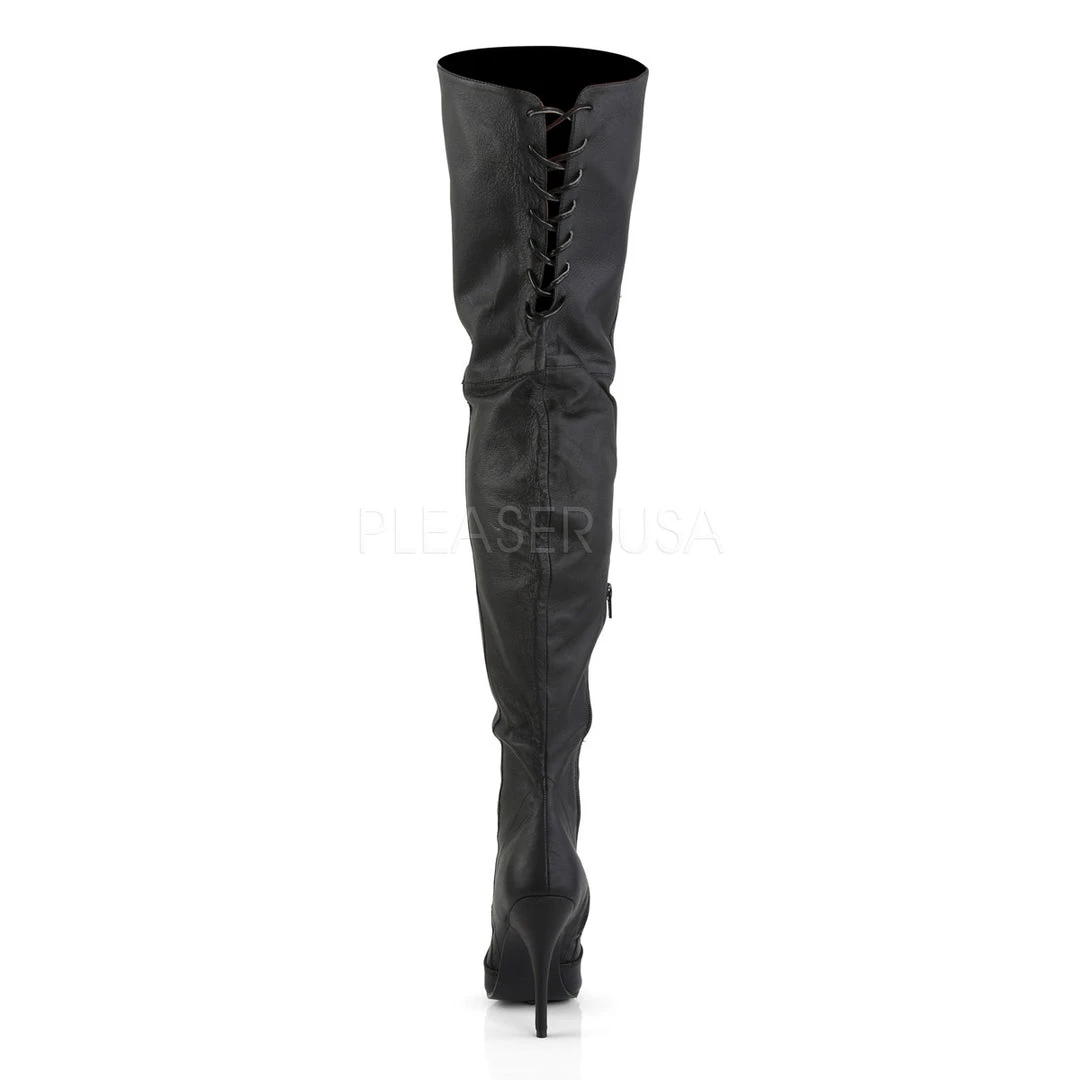 Pleaser 5" Heel Black Thigh Boot W/ Lacing Detail Boots* 5 Pleaser 5" Heel Black Thigh Boot W/ Lacing Detail Boots*