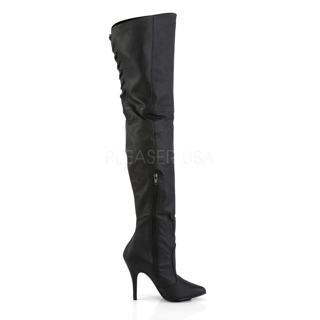 Pleaser 5" Heel Black Thigh Boot W/ Lacing Detail Boots* 6 Pleaser 5" Heel Black Thigh Boot W/ Lacing Detail Boots*