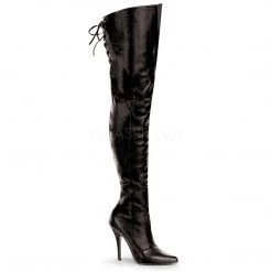 Pleaser 5" Heel Black Thigh Boot W/ Lacing Detail Boots*