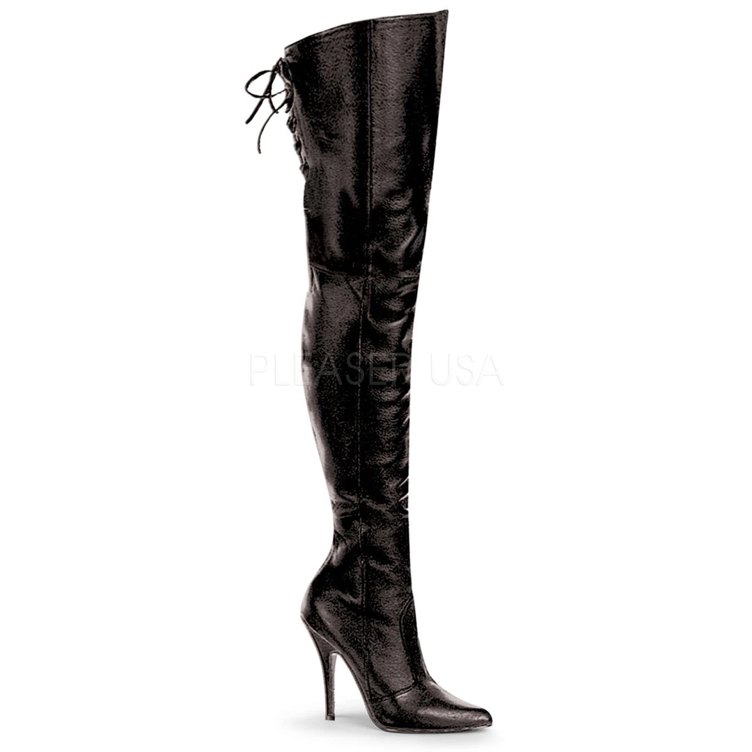 Pleaser 5" Heel Black Thigh Boot W/ Lacing Detail Boots* 3 Pleaser 5" Heel Black Thigh Boot W/ Lacing Detail Boots*