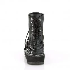 Demonia Shoes Black Vegan Leather 1.3" Platform Rear Lace Boots* 8 Demonia Shoes Black Vegan Leather 1.3