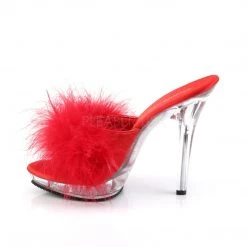 Fabulicious Red Satin 5" Heel Platform Marabou Slipper Shoes