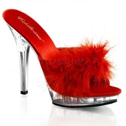 Fabulicious Red Satin 5" Heel Platform Marabou Slipper Shoes