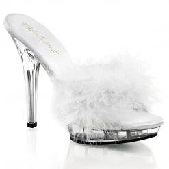 Fabulicious Shoes White Satin-Fur 5" Heel Platform Marabou Slipper