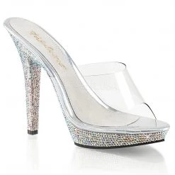 Fabulicious 5" Heel Clear/Silver Platform Slide