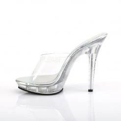 Fabulicious 5" Heel Clear Platform Slide W/ Mini Glitter