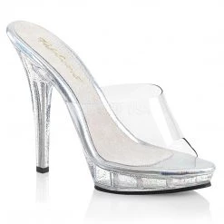 Fabulicious 5" Heel Clear Platform Slide W/ Mini Glitter