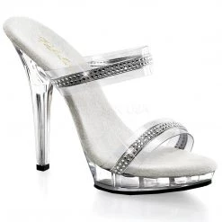 Fabulicious 5" Heel Clear Platform Slide W/ Rhinestones Shoes