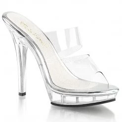 Fabulicious 5" Heel Clear Platform Two Band Slide Shoes