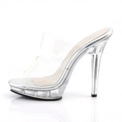 Fabulicious 5" Heel Clear 3/4" Platform Two Band Slide With Mini Glitter Shoes 7 Fabulicious 5