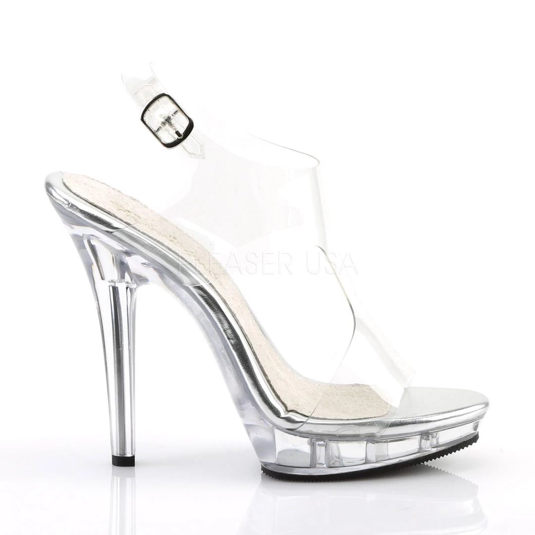 Fabulicious 5" Heel Clear 3/4" Platform Sling Back Sandal W/ Side Cutouts 6 Fabulicious 5" Heel Clear 3/4" Platform Sling Back Sandal W/ Side Cutouts