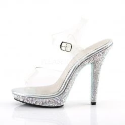 Fabulicious 5" Heel Clear/Silver Platform Ankle Strap Sandal W/ Rhinestones