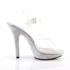 Fabulicious 5" Heel Clear/Silver Platform Ankle Strap Sandal W/ Rhinestones 9 Fabulicious 5