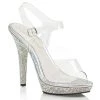 Fabulicious 5" Heel Clear/Silver Platform Ankle Strap Sandal W/ Rhinestones