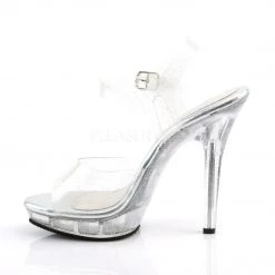 Fabulicious 5" Heel Clear Platform Shoes W/ Ankle Strap Sandal & Mini Glitter 7 Fabulicious 5