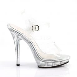 Fabulicious 5" Heel Clear Platform Shoes W/ Ankle Strap Sandal & Mini Glitter 9 Fabulicious 5