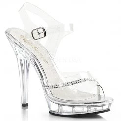 Fabulicious 5" Heel Clear Ankle Strap Sandal W/ Rhinestones Shoes