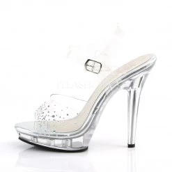 Fabulicious 5" Heel Clear Ankle Strap Sandal Shoes W/ Rhinestones