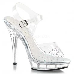 Fabulicious 5" Heel Clear Ankle Strap Sandal Shoes W/ Rhinestones