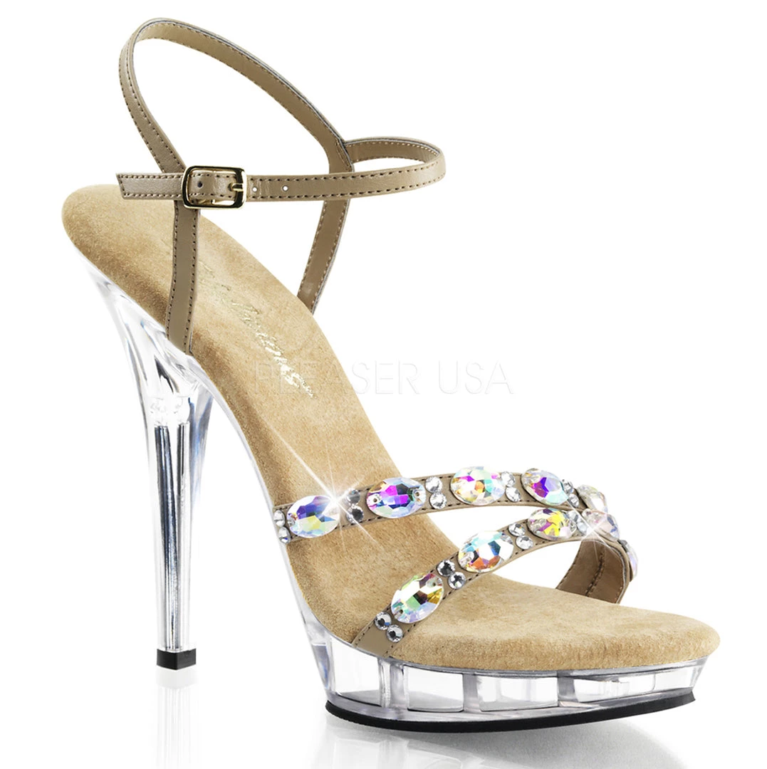 Fabulicious 5" Heel Taupe/Clear Platform Ankle Strap Sandal Shoes 3 Fabulicious 5" Heel Taupe/Clear Platform Ankle Strap Sandal Shoes