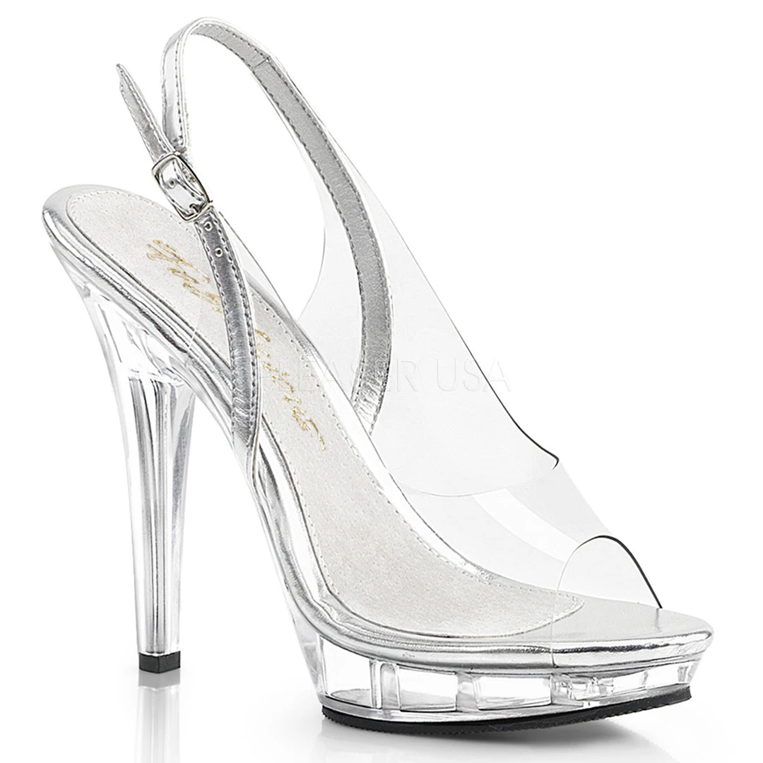 Fabulicious 5" Heel Clear/Silver Platform Sling Back Sandal Shoes 3 Fabulicious 5" Heel Clear/Silver Platform Sling Back Sandal Shoes