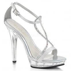 Fabulicious 5" Heel Silver Satin Platform Ankle Strap Sandal Shoes