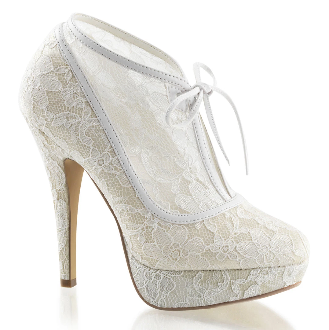 Fabulicious 5" Heel Ivory Platform Lace Overlay Booties Shoes 3 Fabulicious 5" Heel Ivory Platform Lace Overlay Booties Shoes