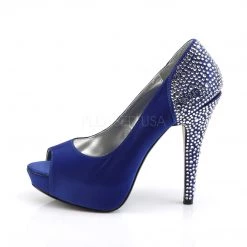 Fabulicious 5" Heel Royal Blue Silk Satin Platform Peep Toe Pumps W/ Rhinestones Shoes 7 Fabulicious 5