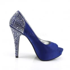 Fabulicious 5" Heel Royal Blue Silk Satin Platform Peep Toe Pumps W/ Rhinestones Shoes 9 Fabulicious 5
