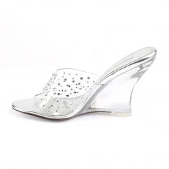 Fabulicious 4" Heel Clear Wedge Slide W/ Rhinestones