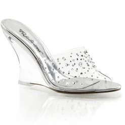 Fabulicious 4" Heel Clear Wedge Slide W/ Rhinestones