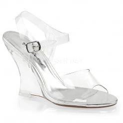 Fabulicious Shoes 4" Heel Clear Ankle Strap Wedge Sandal