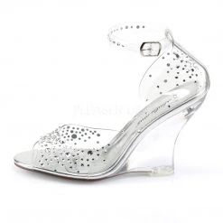 Fabulicious Shoes 4" Heel Clear Open Toe Ankle Strap D'Orday Wedge Sandal