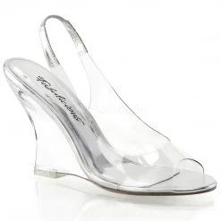 Fabulicious 4" Heel Clear/Silver Sling Back Wedge Sandal Shoes