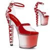 Pleaser Shoes 7" Heel Clear/Red Ankle Strap Platforms*