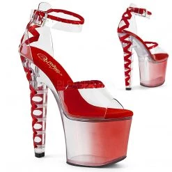 Pleaser Shoes 7" Heel Clear/Red Ankle Strap Platforms*